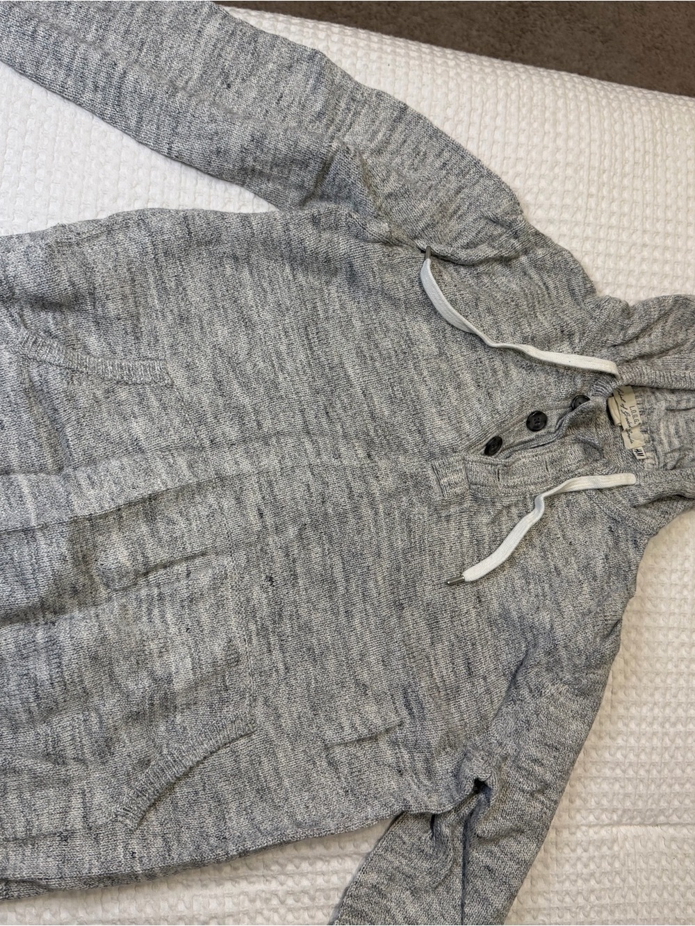 Men's Gray Hooded Knit Sweater with Button Placket